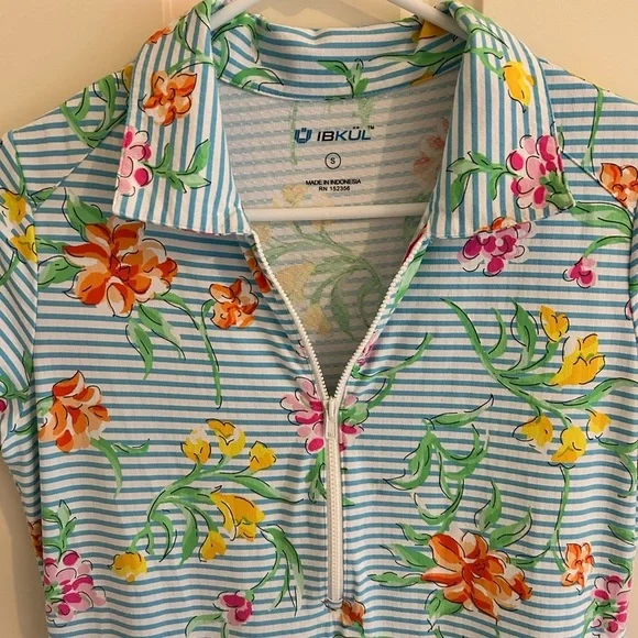 Ibkul ruffle tennis dress striped with flowers‎ size small upf 50 - Picture 3 of 6